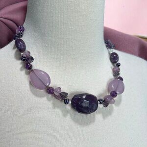 Handcrafted Amethyst/Glass‎ Bead Necklace Casual Chic Holiday Dinner Lightweight